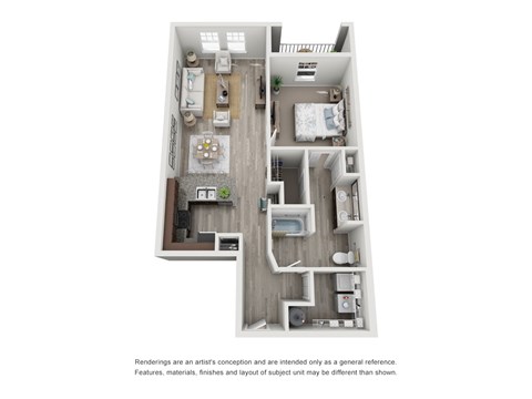 Floor plan for 1 bed, 1 bath, 817 sqft